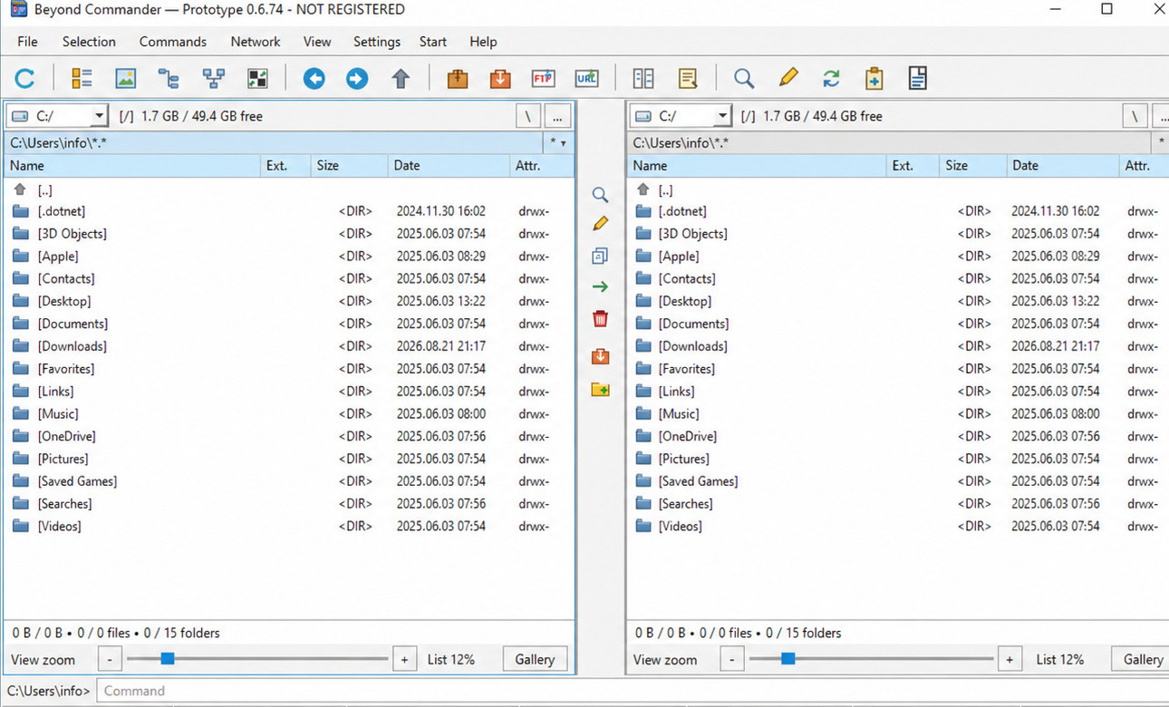 Beyond Commander Windows edition showing the real dual-pane interface used with plugin support