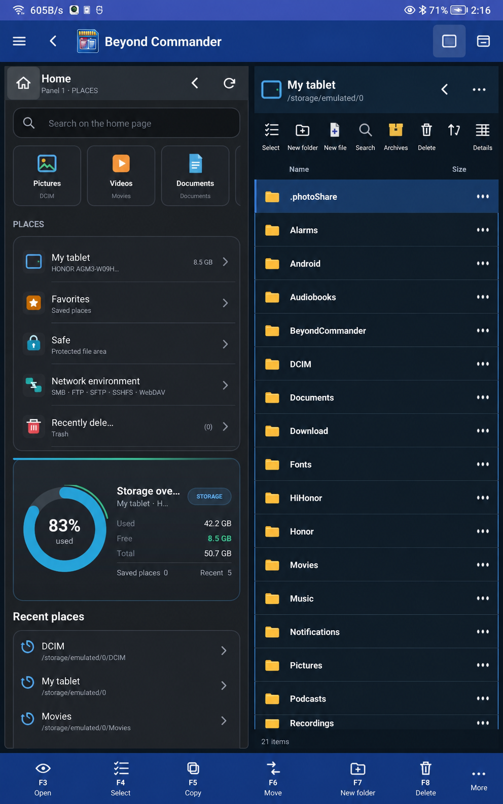 Beyond Commander on Android tablet — screenshot 1