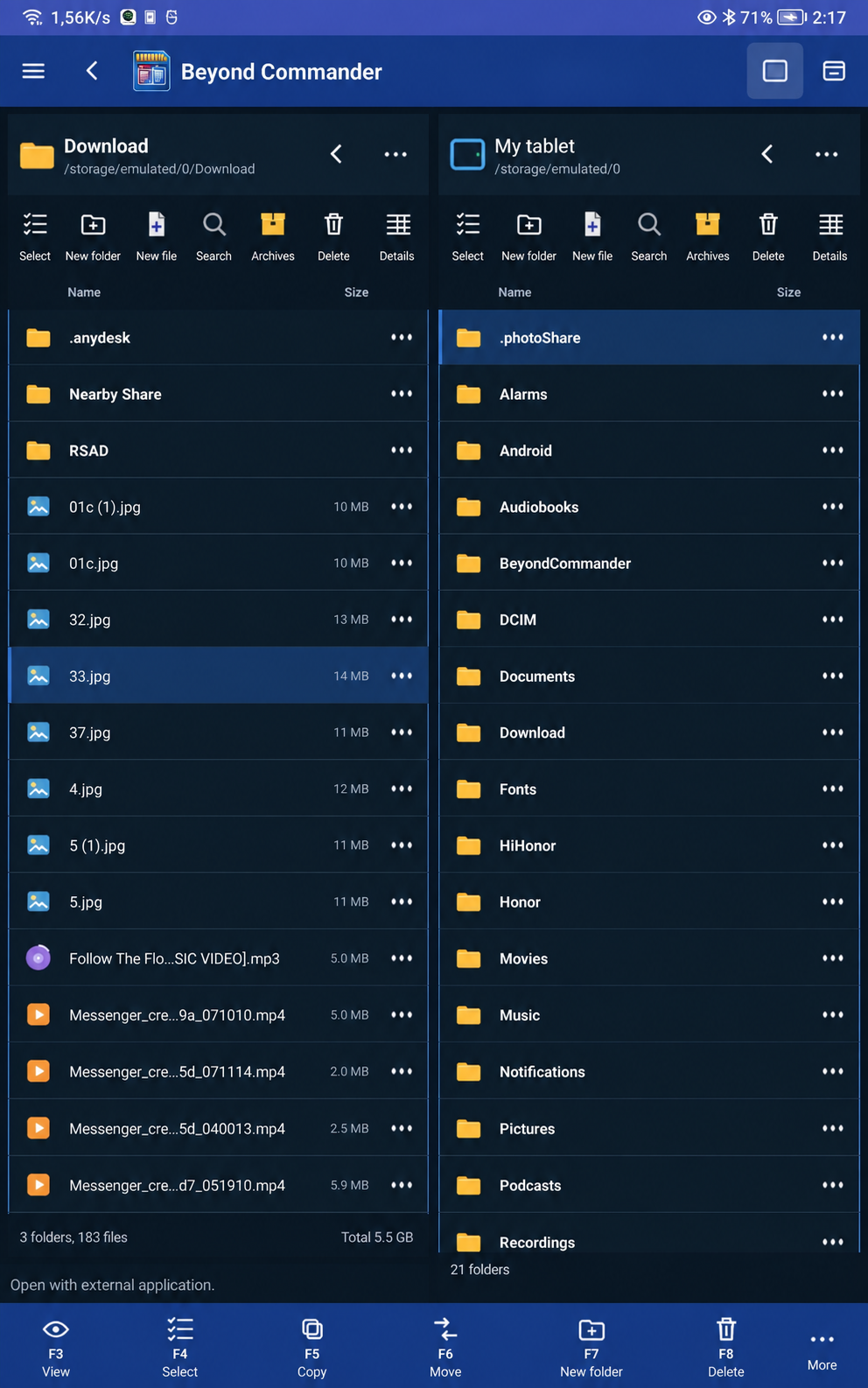 Beyond Commander on Android tablet — screenshot 2