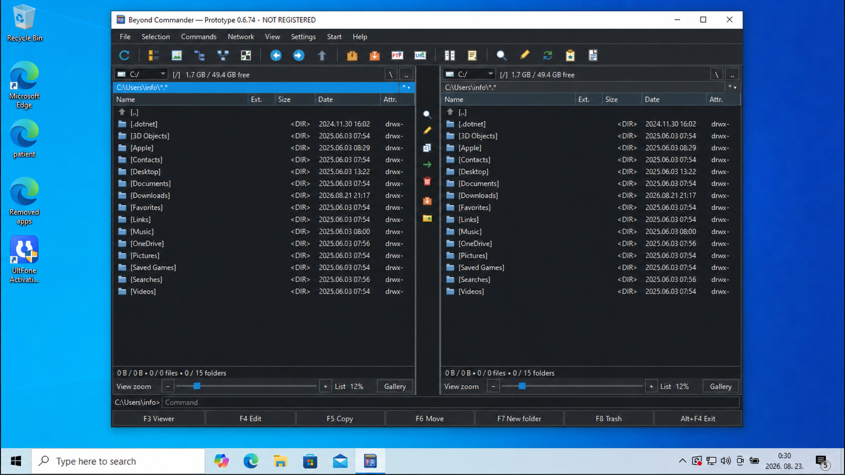 Beyond Commander on Windows 10 — dark theme