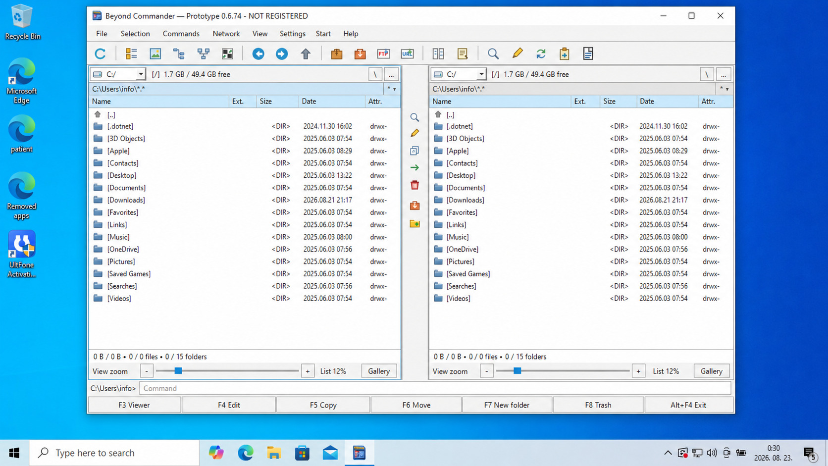 Beyond Commander on Windows 10 — light theme